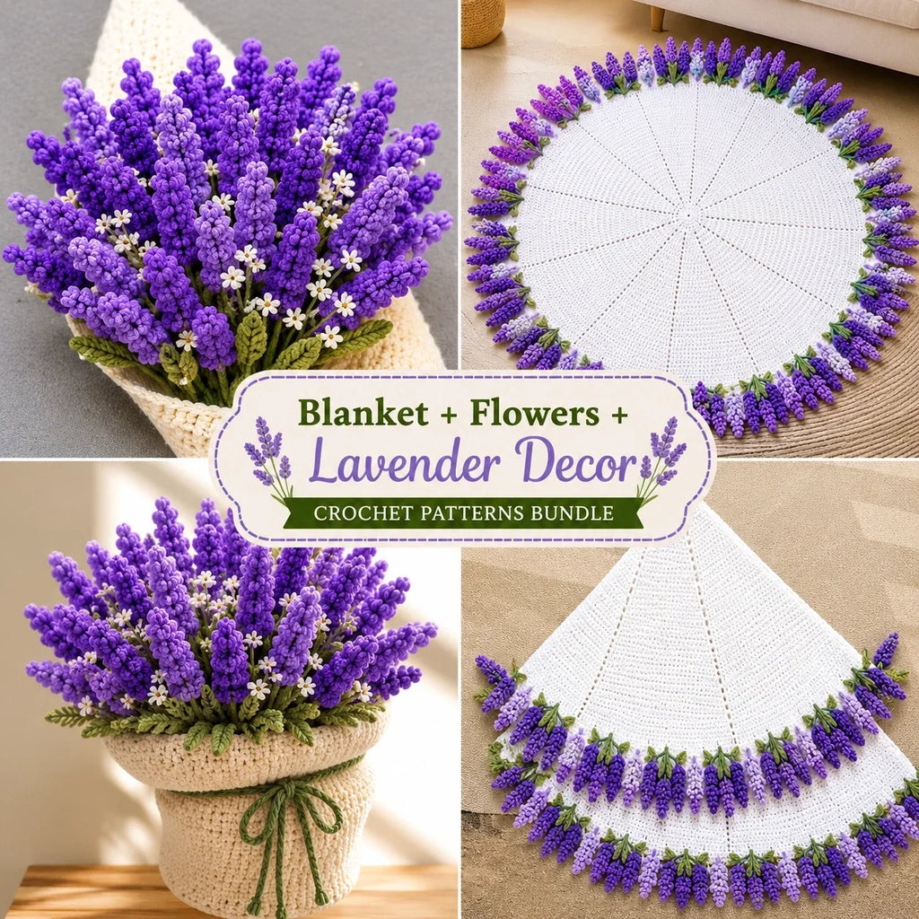 5-in-1 Crochet Blanket + Flowers + Decor Bundle